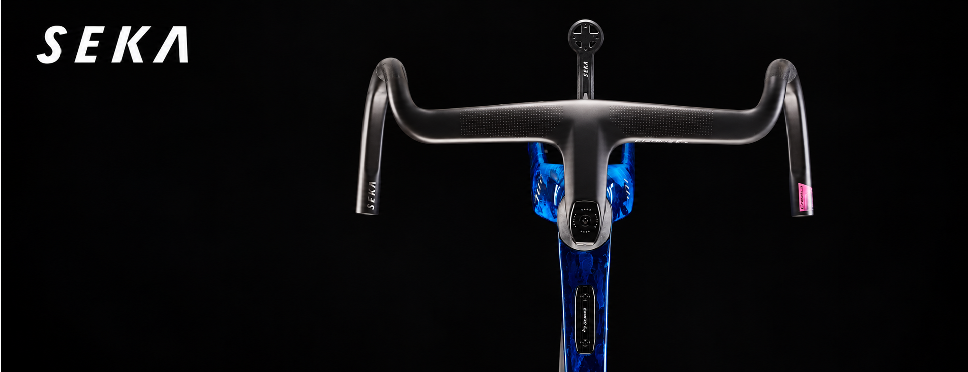 SEKA Mariana Blue frame and integrated carbon cockpit against a black background